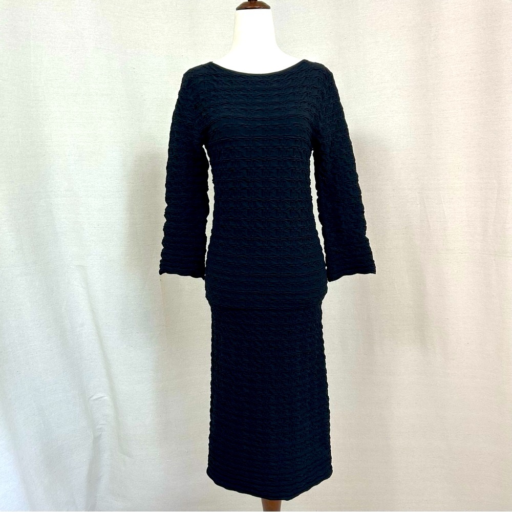 Tees by Tina Black 3/4 Long Sleeve Textured Sweater Dress